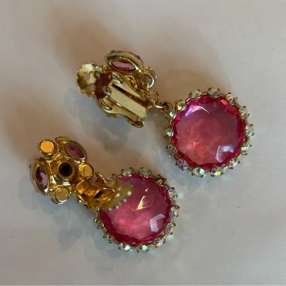 Juliana Pink and AB crystals Drop clip Earrings - Picture 3 of 3